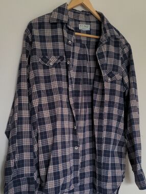 L.L. Bean Navy and Beige Plaid Flannel Shirt